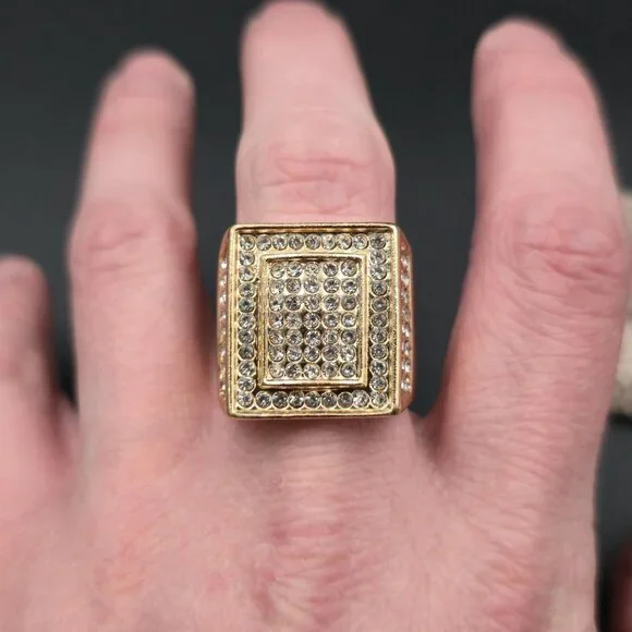 Size 9 Gold Plated Pavement Bling Men's Band Ring A7034 - Picture 4 of 7